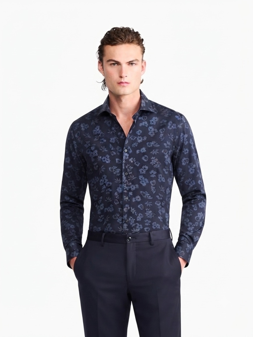 Navy Floral casual button-Down Shirt comfort fit-Limited edition